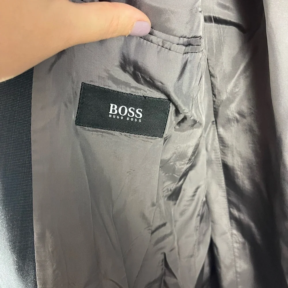 BOSS HUGO BOSS Saks Fifth Avenue Virgin Wool Men’s Blazer Suit Jacket Grey Lined - Picture 6 of 12